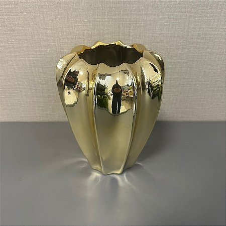 VASO DECORATIVO DE CERAMICA DOURADO