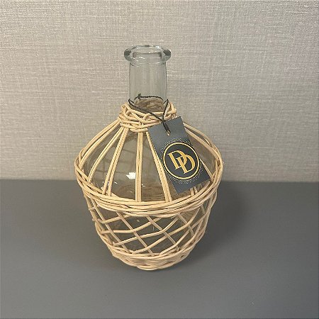 VASO EM VIDRO COM FIBRA NATURAL 26CM