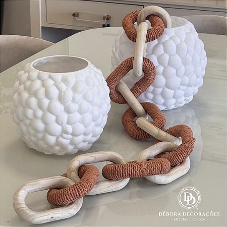 Colar Decorativo em Madeira e Sisal Terracota 1,50m