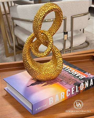 Escultura Abstrato infinito Dourado em Resina 30x16cm