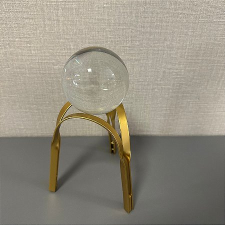 ESCULTURA DECORATIVA DOURADO COM BOLA DE CRISTAL 20CM