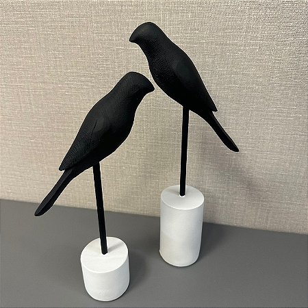 ESCULTURA PASSARO EM RESINA PRETO G 35cm M 25cm