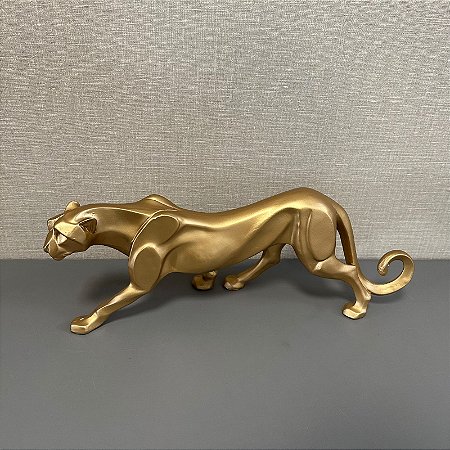 ESCULTURA LEOPARDO DOURADO CAMINHANDO
