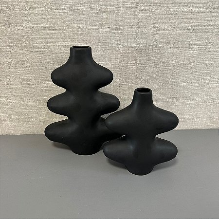 VASO ADORNO MINIMALISTA EM CERAMICA PRETO G 25cm M 18cm