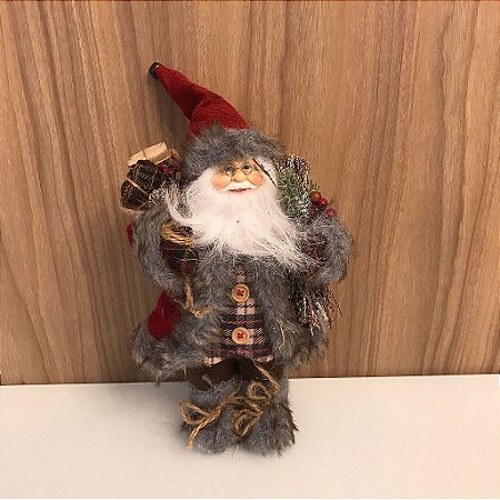 BONECO NATAL PAPAI NOEL ROUPA VERMELHA E XADREZ PEQUENO 30CM