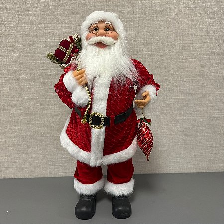 BONECO NATAL PAPAI NOEL CASACO C/ TEXTURA VERMELHO 60cm