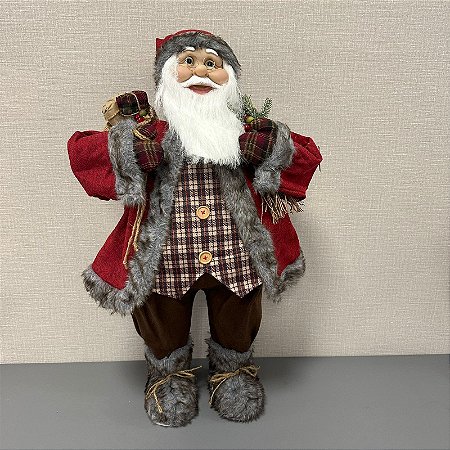 BONECO NATAL PAPAI NOEL 80CM (HELSINKI) VERMELHO E XADREZ