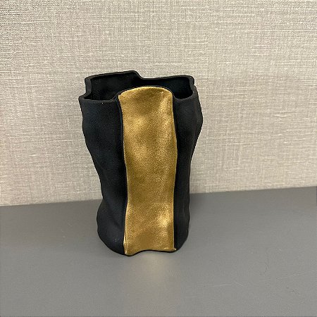 VASO CERAMICA PRETO DOURADO ORGANIC