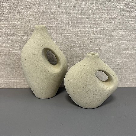 VASO MODERNO VERDE EM CERAMICA G 25x16cm M 17x17cm