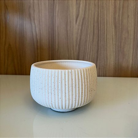 Cachepot Disk I em Ceramica Off White 14x19cm