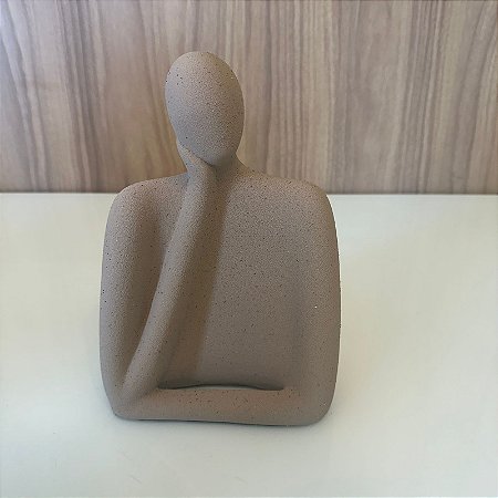 Escultura Pessoa Casal Sintonia I em Ceramica Marrom 23x16x7cm