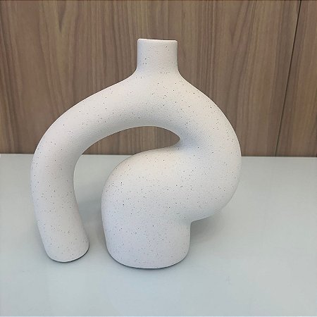 Vaso Fluxo I em Ceramica Branco com Pintinhas Pretas 28x26cm