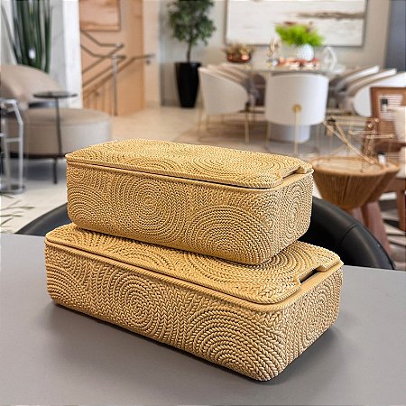 Caixa em Poliresina Bege M 21x13cm e G 26x14cm