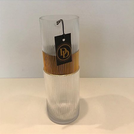 Vaso de Vidro Clear Transparente com Detalhe Dourado Grande 29x11cm