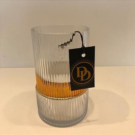 Vaso de Vidro Clear Transparente com Detalhe Dourado Pequeno