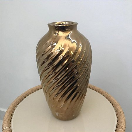 Vaso Decorativo Dourado Envelhecisdo em Espiral Medio 25x15cm