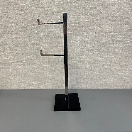 Suporte Papel Higienico Duplo em Acrilico Preto e Prata 52cm