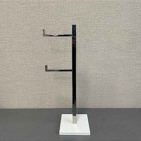 Suporte Papel Higienico Duplo em Acrilico Branco e Prata 52cm