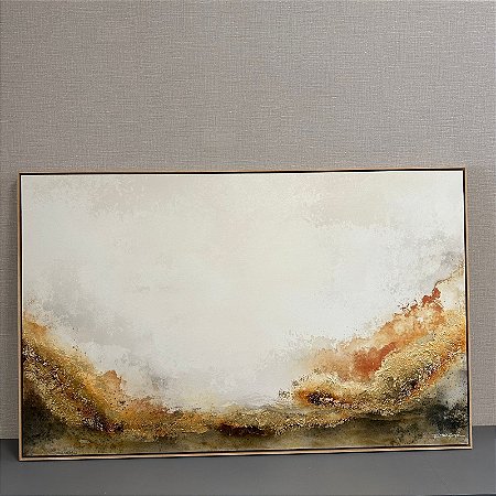 Quadro Abstrato Ocre e Verde com Folha de Ouro 1,47x93 cm