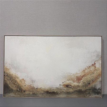 Quadro Abstrato Ocre e Verde com Folha de Ouro 1,47x93 cm