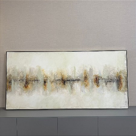 Quadro Abstrato Preto, Verde e Ocre Pintura a mão 1,93x93cm