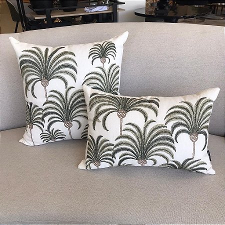 Almofadas com Bordado de Coqueiros em Linho Cru