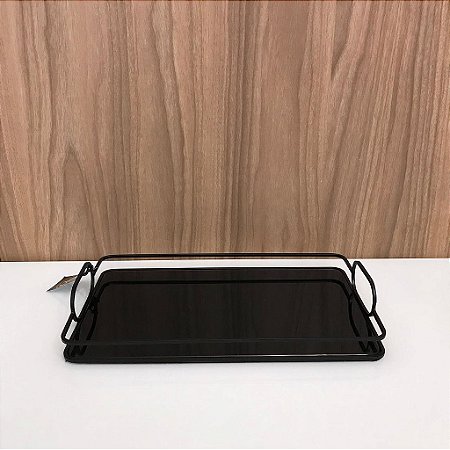 Bandeja em Metal com Vidro Preto 42cm e 27cm