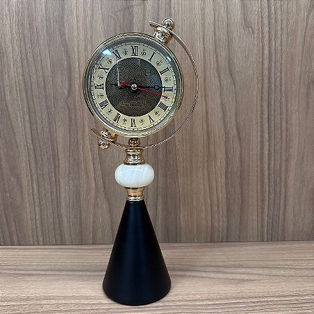 RELOGIO DE MESA DOURADO COM BASE METAL PRETO 32CM