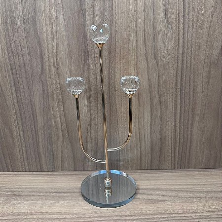 CASTICAL DE METAL COM VIDRO 3 VELAS 12X33,5CM