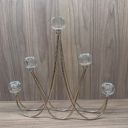 CASTIÇAL DE METAL E VIDRO 5 VELAS 37X41 X6 CM