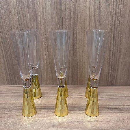 CONJUNTO TAÇA PARA CHAMPANHE DE CRISTAL E METAL 5,7X25CM 6 UNIDADES