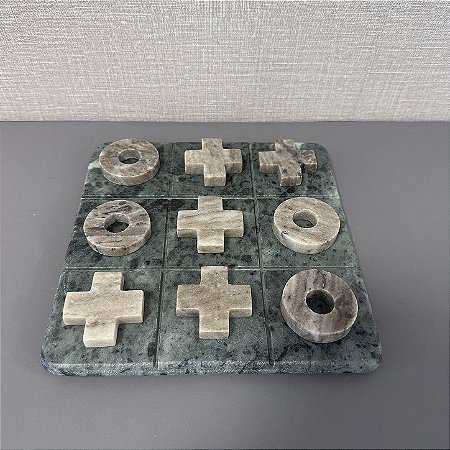 JOGO DA VELHA DECORATIVO EM MARMORE VERDE E BEGE 12x12cm