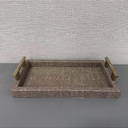 BANDEJA EM MDF COM REVESTIMENTO EM LINHO MARROM 35cm
