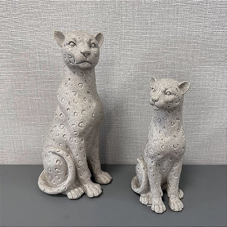 ESCULTURA LEOPARDO EM POLIRESINA BEGE G 34CM P 26CM
