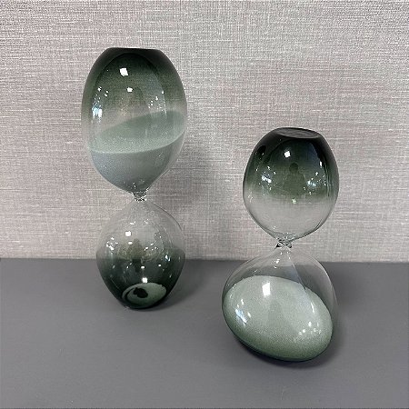 AMPULHETA EM VIDRO VERDE - TERRACOTA G 60 MINUTOS M 30 MINUTOS
