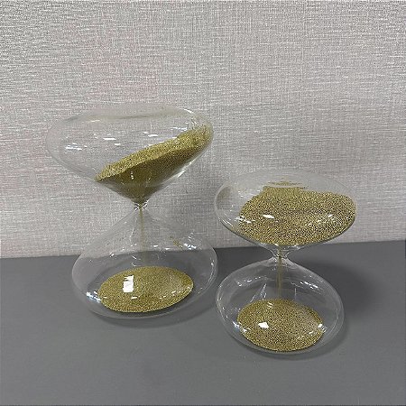 AMPULHETA EM VIDRO DOURADO - PRATA