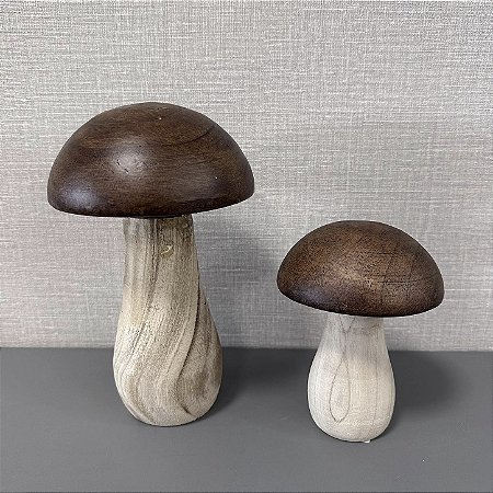 ESCULTURA COGUMELO EM MADEIRA G 24X15CM M 16X12CM