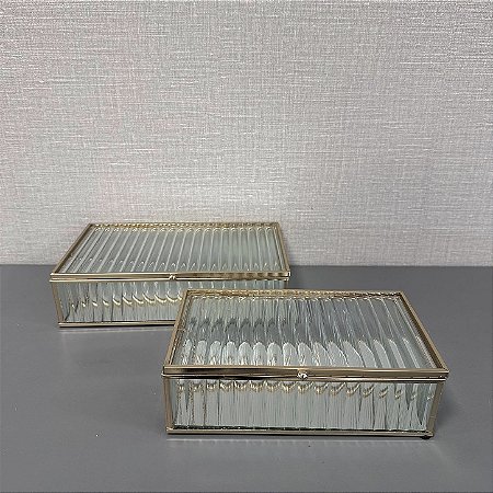 CAIXA EM METAL E VIDRO DOURADO G 25X15X6,5CM M 21X13X6,5CM