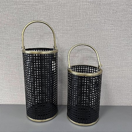 LANTERNA DE METAL PRETA E DOURADA M43x15 P34x15