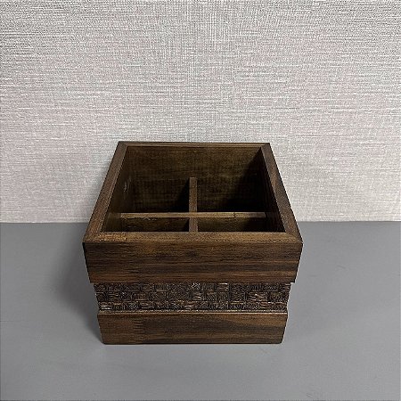 PORTA TALHERES MADEIRA 4 DIVISÓRIAS 17x17x13cm