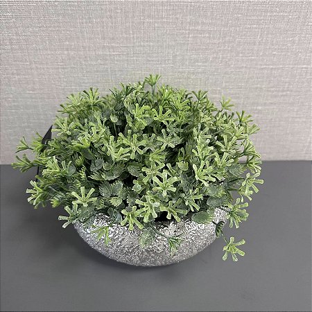 VASO DECORATIVO CROMADO ENVELHECIDO COM ARRANJO 18x19cm