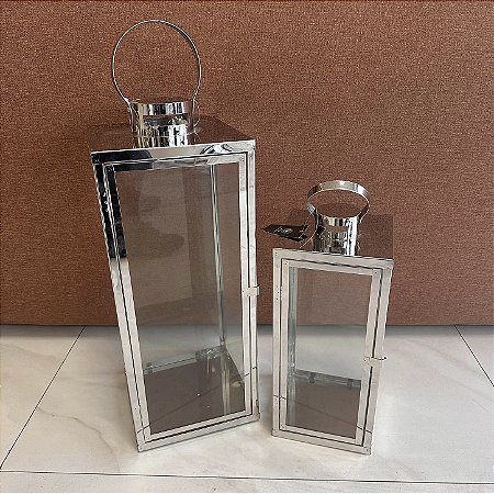 DUPLA DE LANTERNAS PRATA 41x17cm E 57x22
