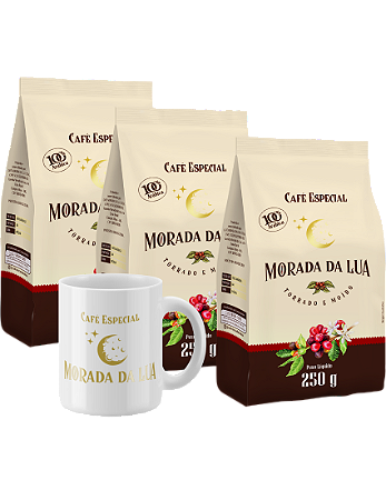 Kit Café Torrado e Moído, 3 pacotes de 250g + 1 Xícara - Morada da Lua