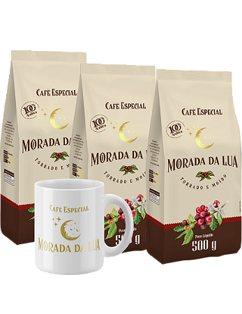 Kit Café Torrado e Moído, 3 pacotes de 500g + Xícara - Morada da Lua
