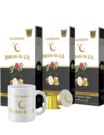 Kit Café em Cápsulas Nespresso - 03 Caixas de 10 Cápsulas (30 caps) + Xícara- Morada da Lua