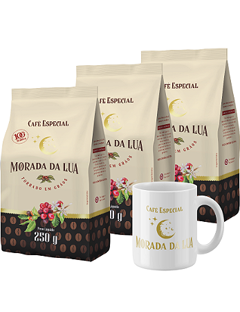 Kit Café em Grãos, 3 pacotes de 250g + 1 Xícara - Morada da Lua