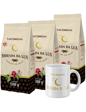 Kit Café em Grãos, 3 pacotes de 500g + Xícara - Morada da Lua