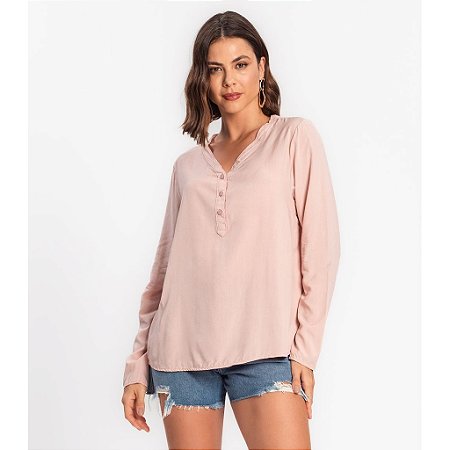 Camisa Feminina  Manga Longa com botões em Viscose de Poliéster- Rovitex