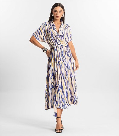 Vestido Feminino Midi Estampado em Viscose Premium - Rovitex