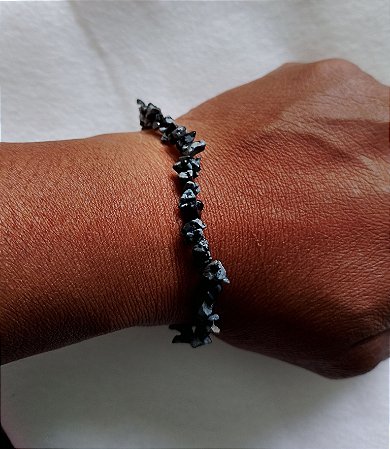 Pulseira Pedra Natural Obsidiana Flocada